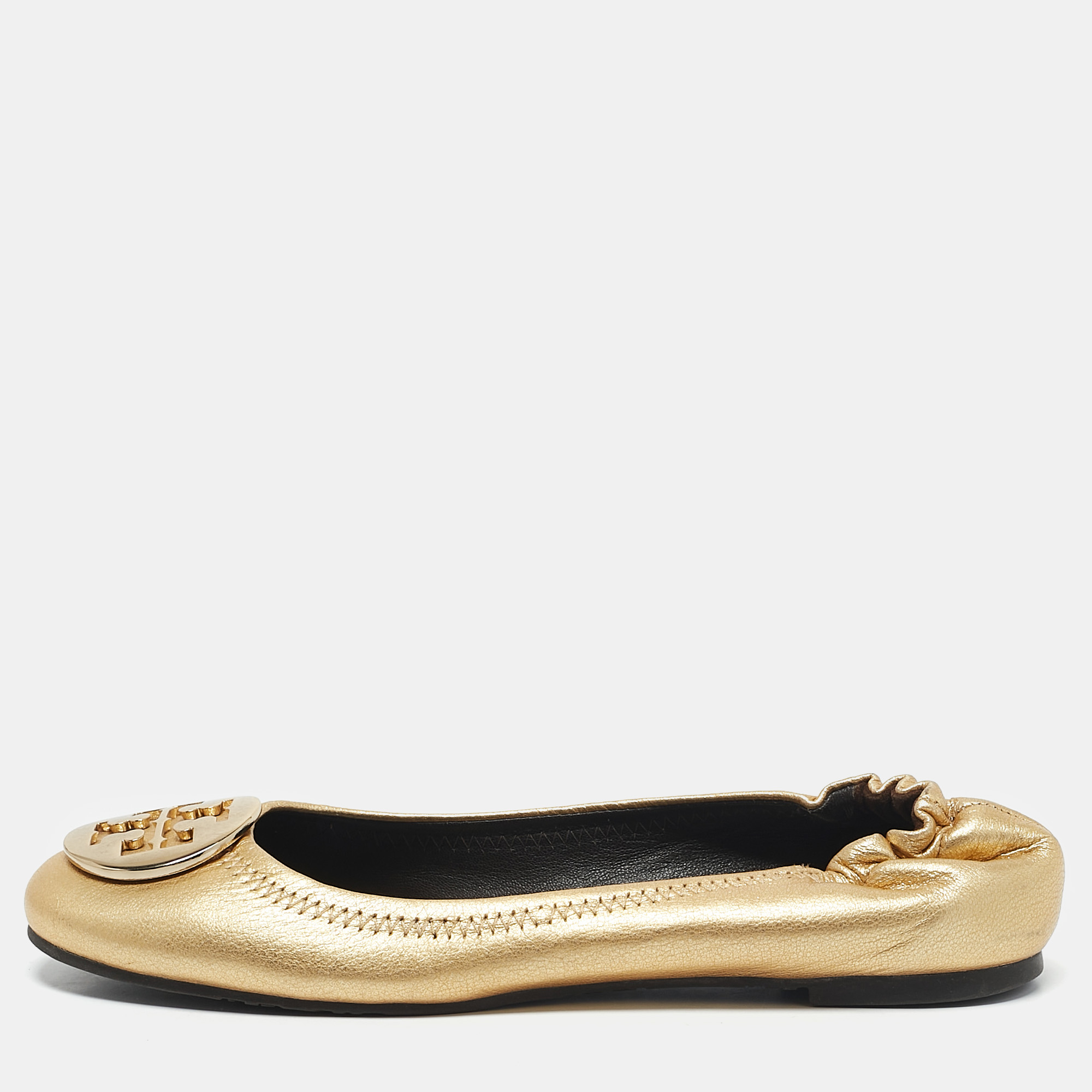 

Tory Burch Gold Leather Reva Scrunch Ballet Flats Size 37