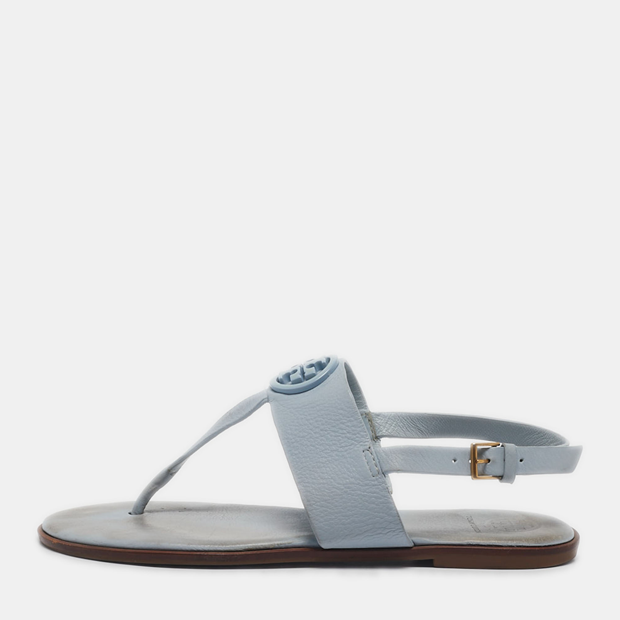 Tory Burch Blue Leather Slingback Sandals Size 37