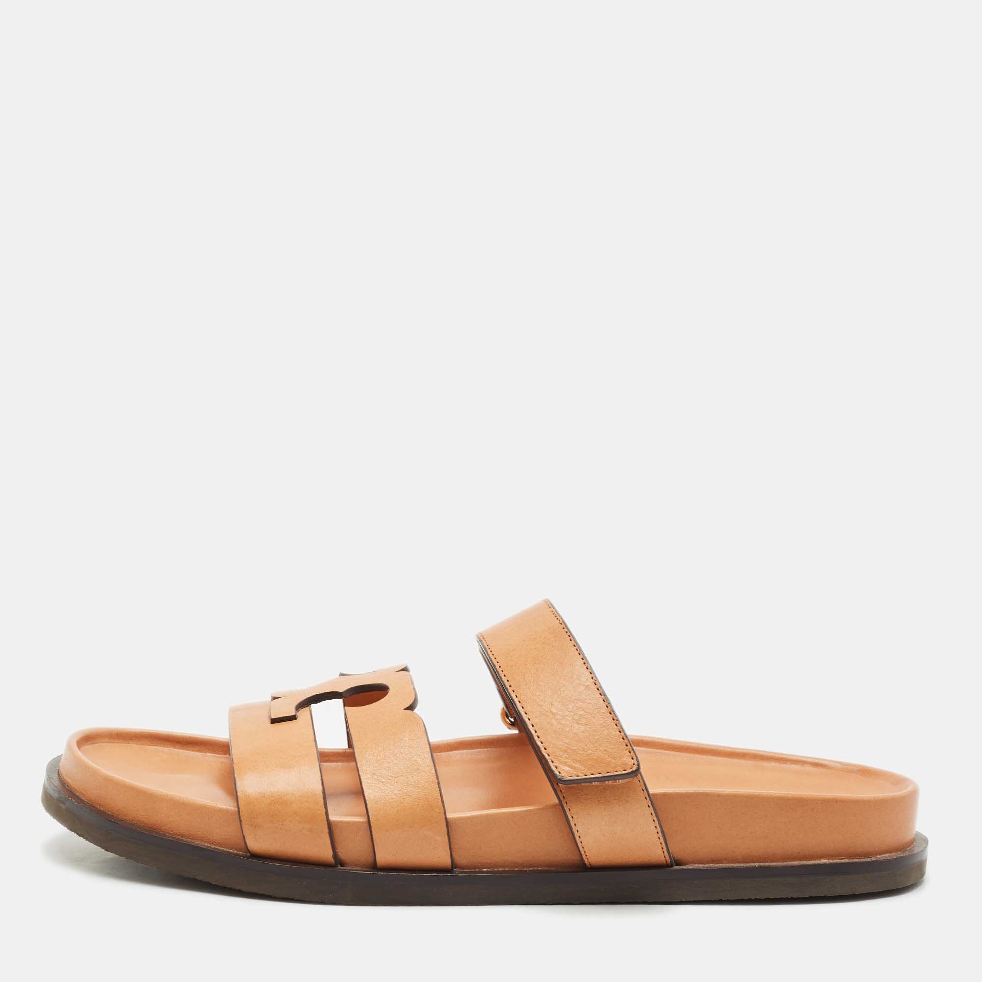 

Tory Burch Tan Leather Ines Sport Flat Slides Size 41