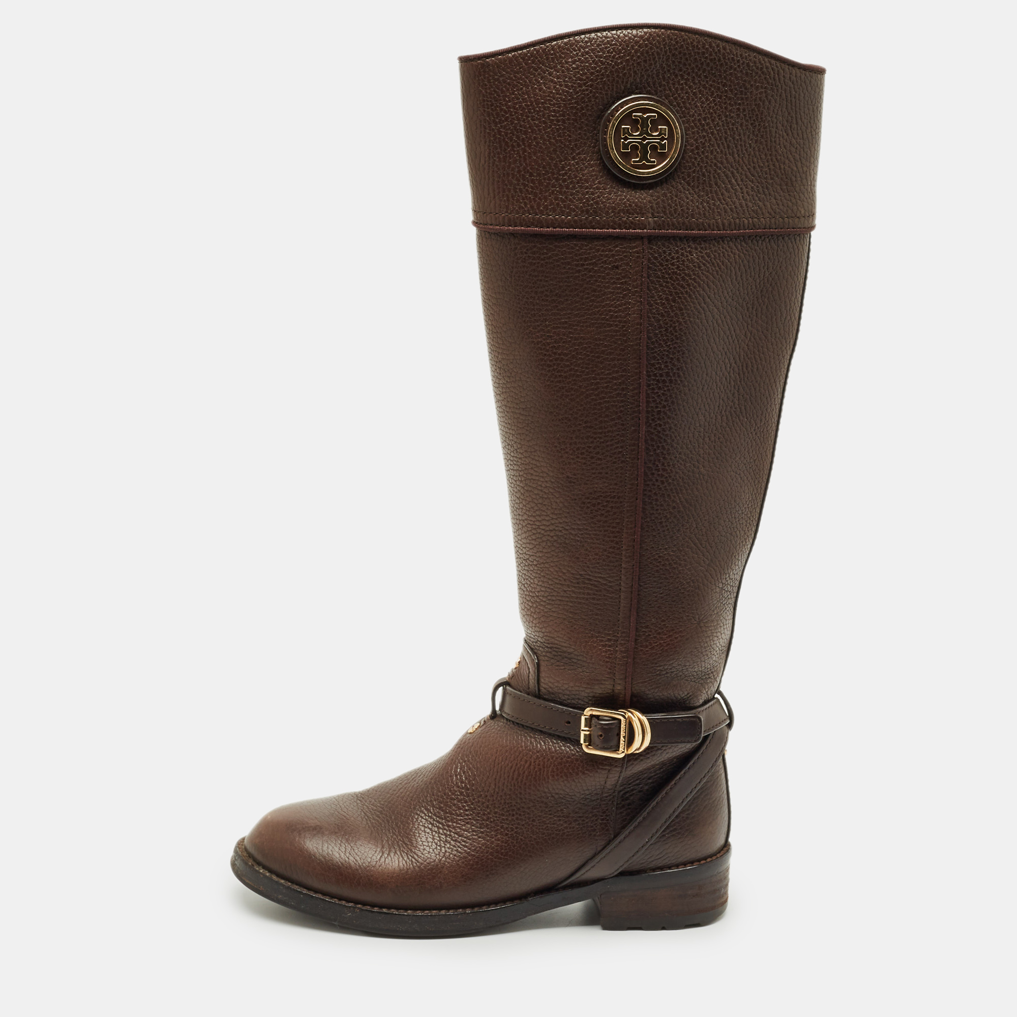 Pre-owned Tory Burch Dark Brown Knee Length Boots Size 36.5