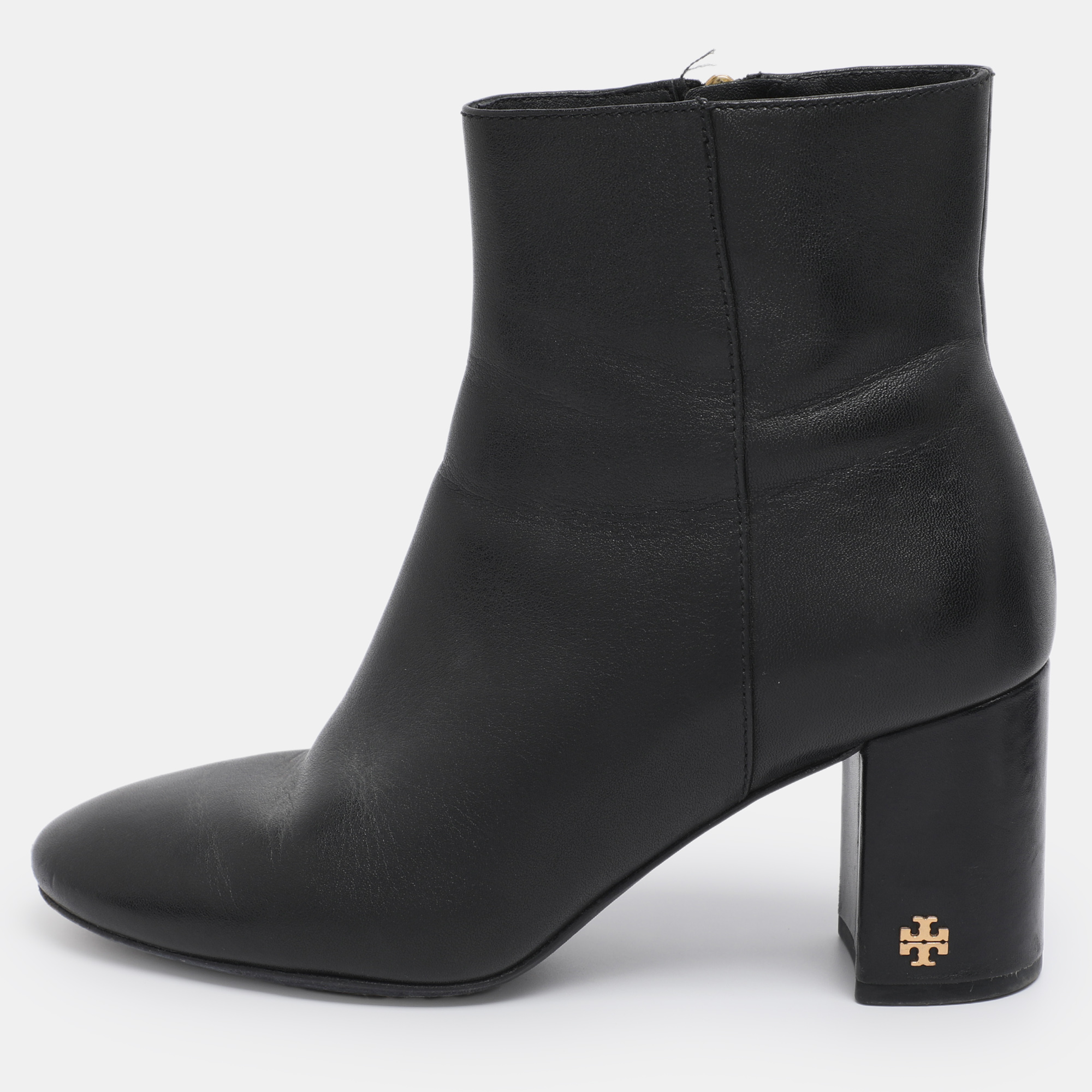 Pre-owned Tory Burch Black Leather Ankle Length Boots Size 35