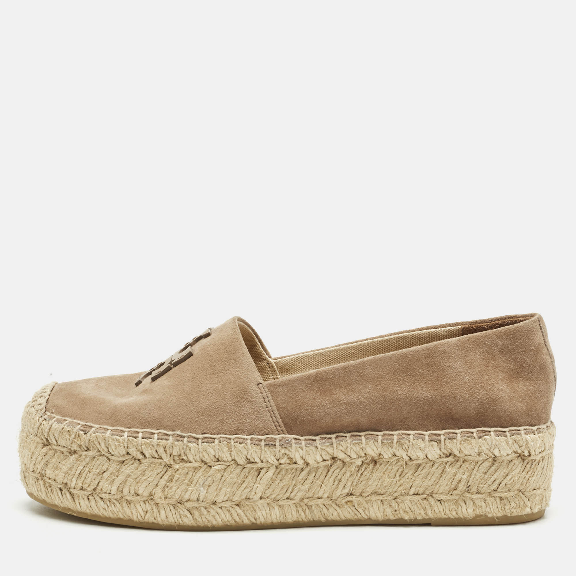 Tory Burch Beige Suede Platform Espadrille Flats Size 37.5