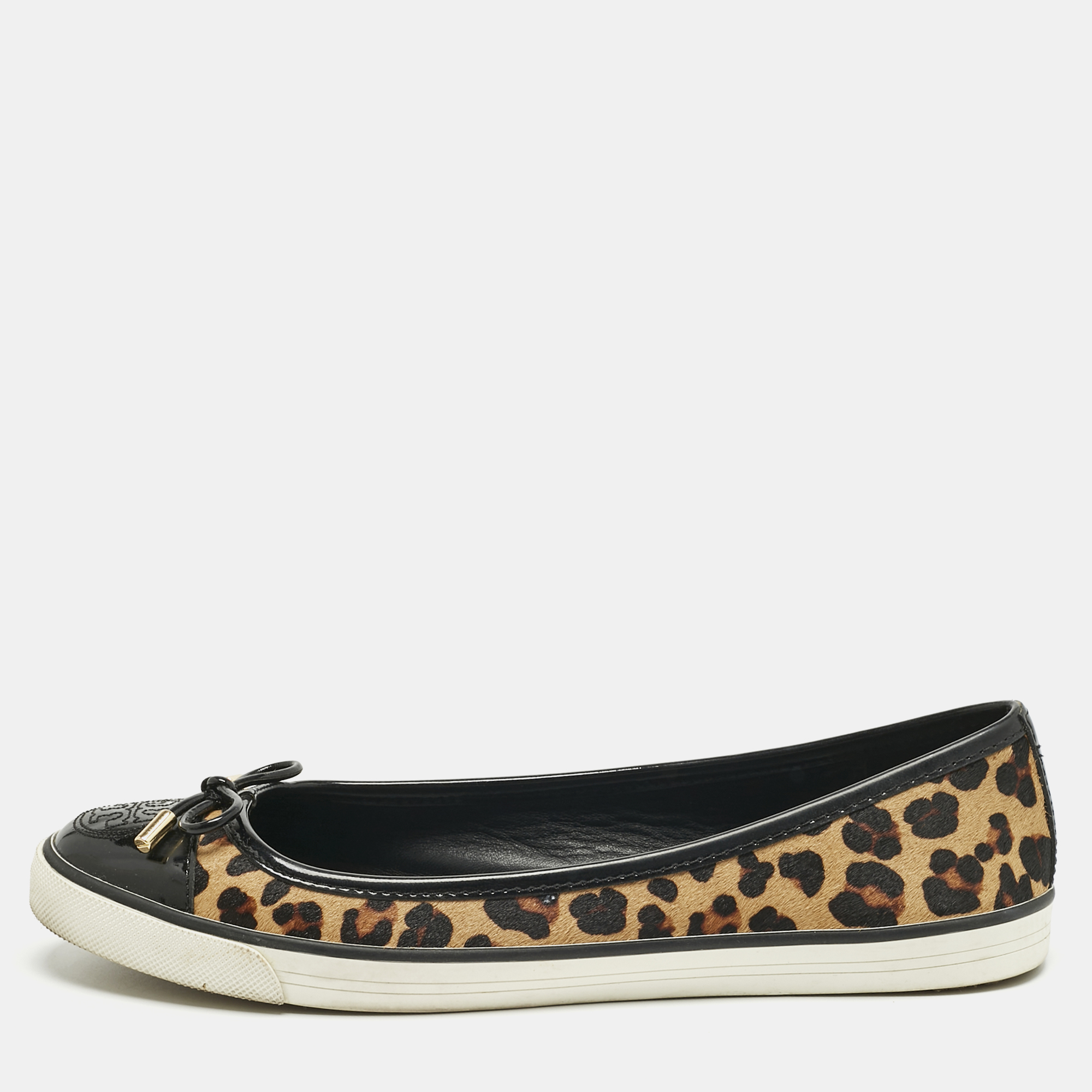 

Tory Burch Brown Calf Hair and Patent Leather Skyler Ballet Flats Size 38