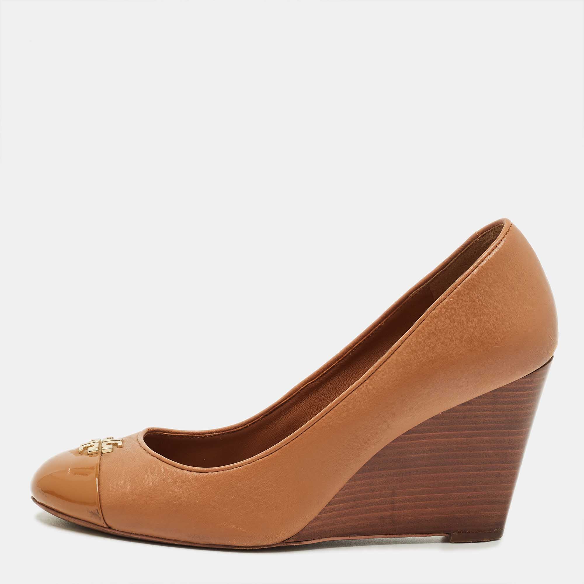 

Tory Burch Brown Leather Amanda Wedge Pumps Size 37.5