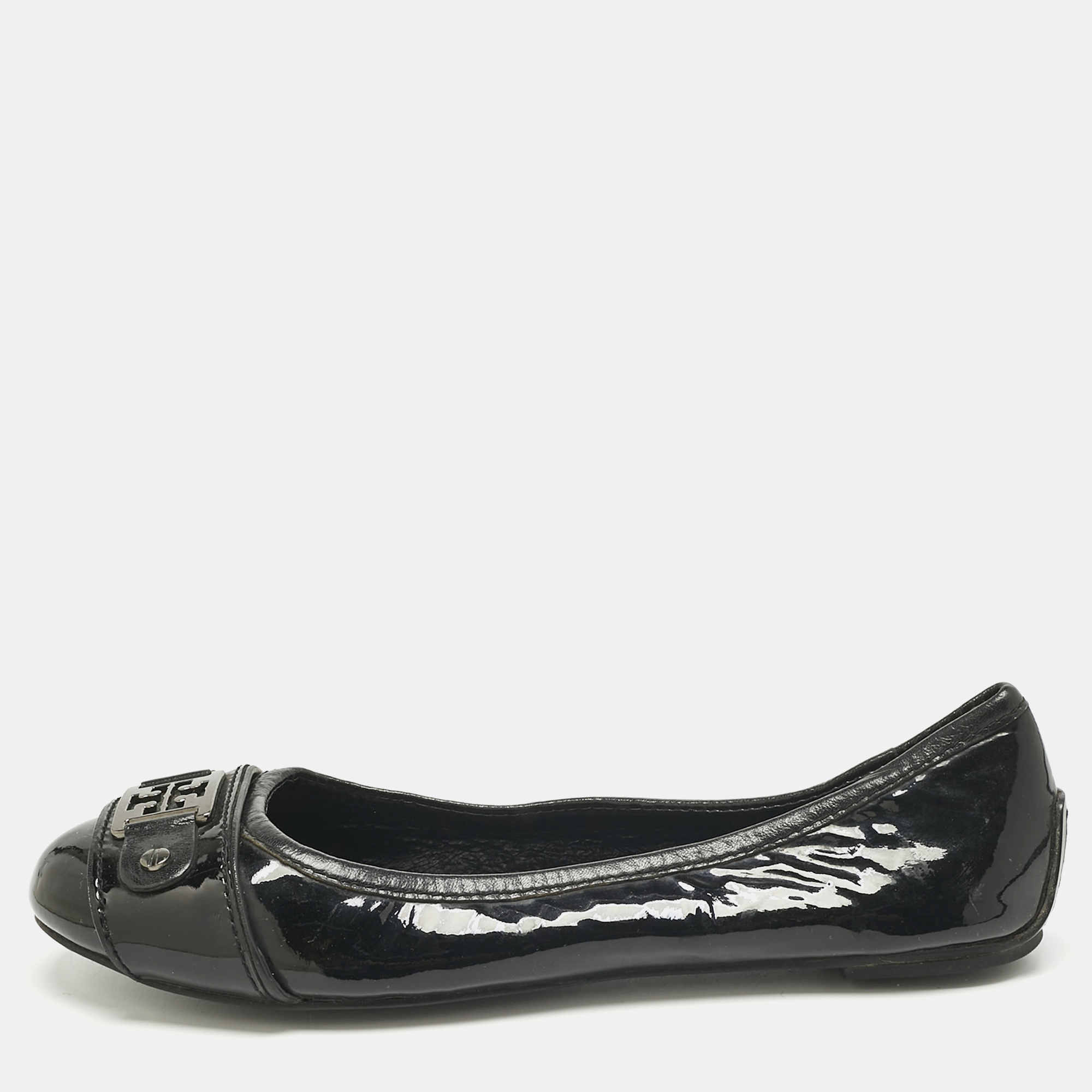 Pre-owned Tory Burch Black Patent Leather Ballet Flats Size 36