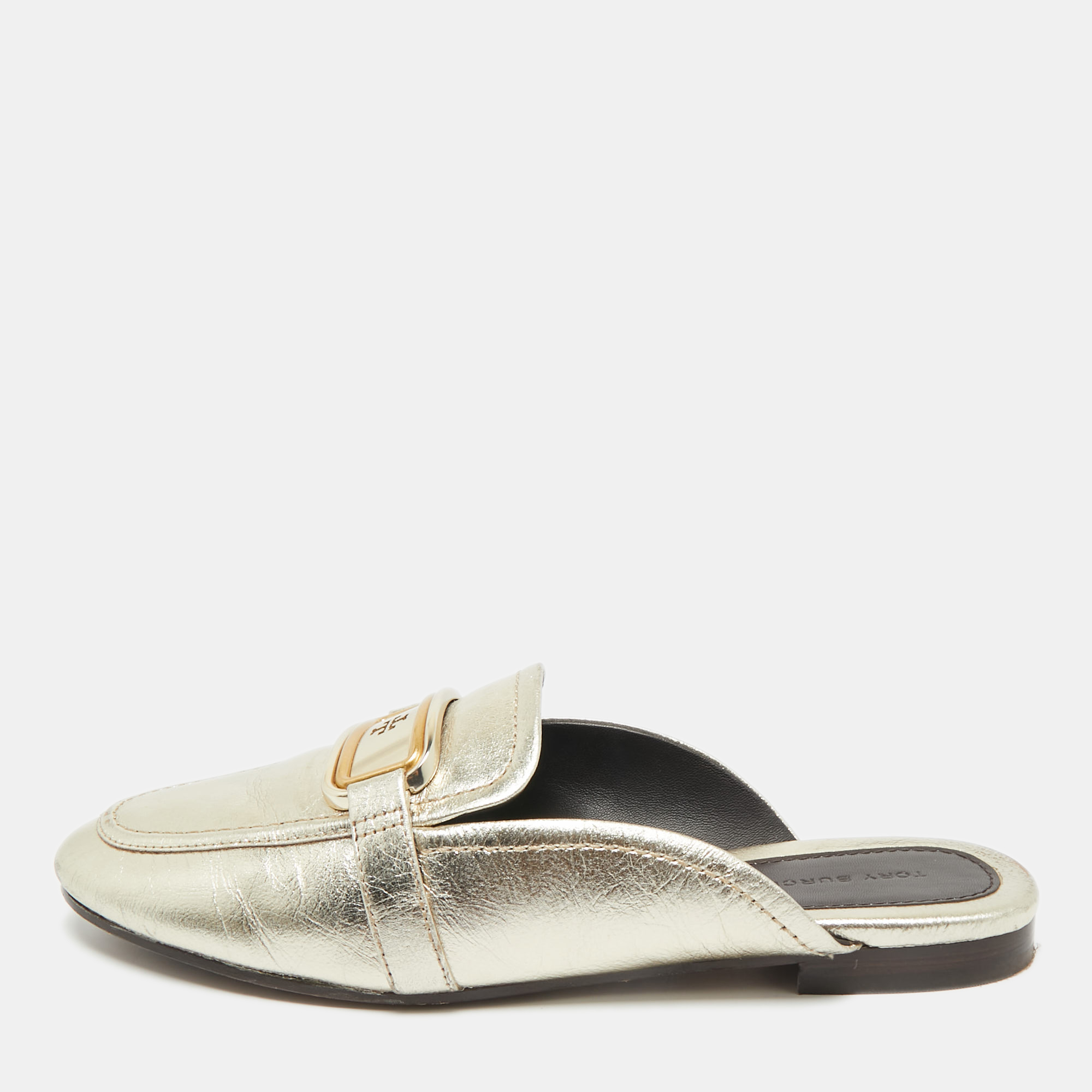Pre-owned Tory Burch Gold Leather Georgia Mules Size 37