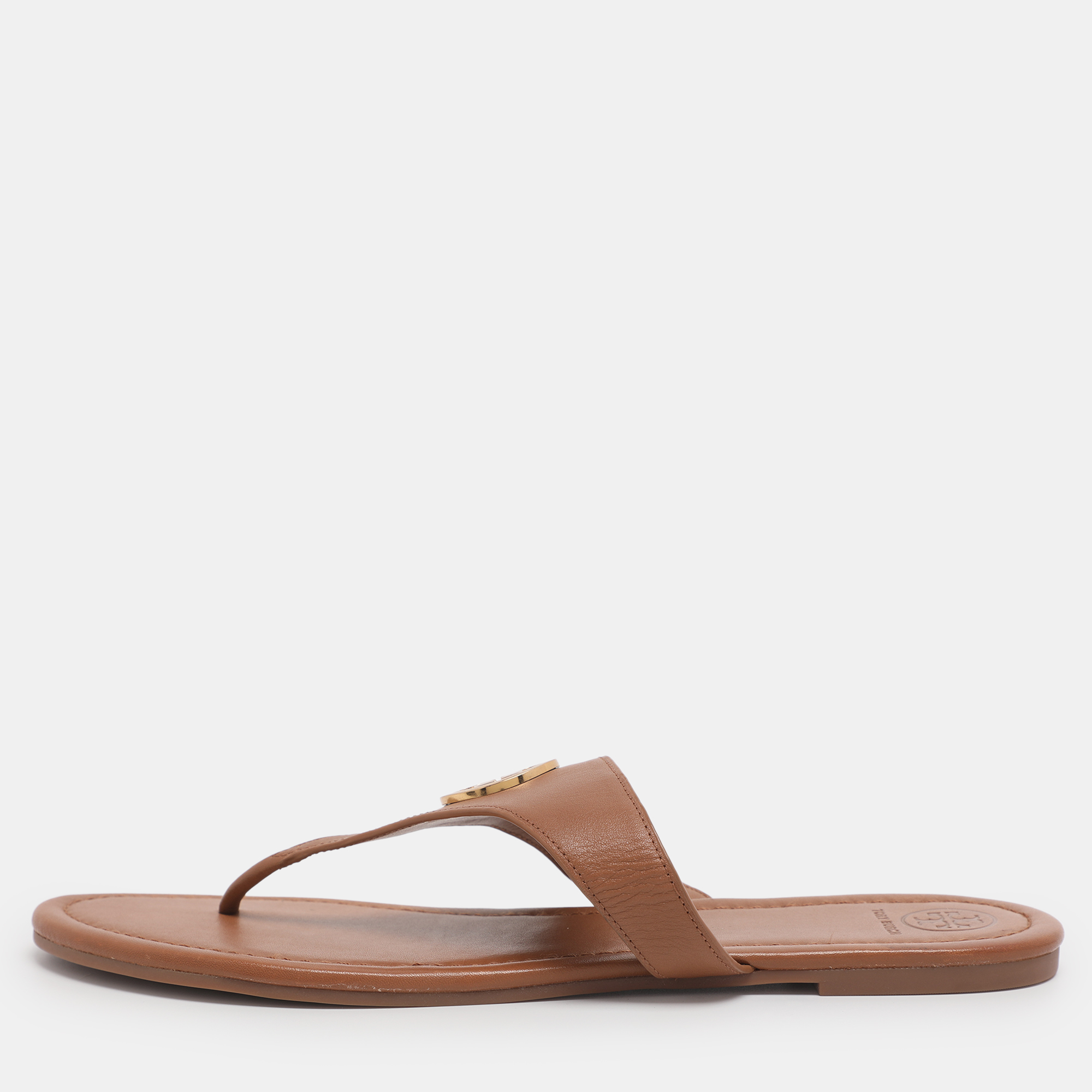 Pre-owned Tory Burch Brown Leather Benton Thong Flats Size 41