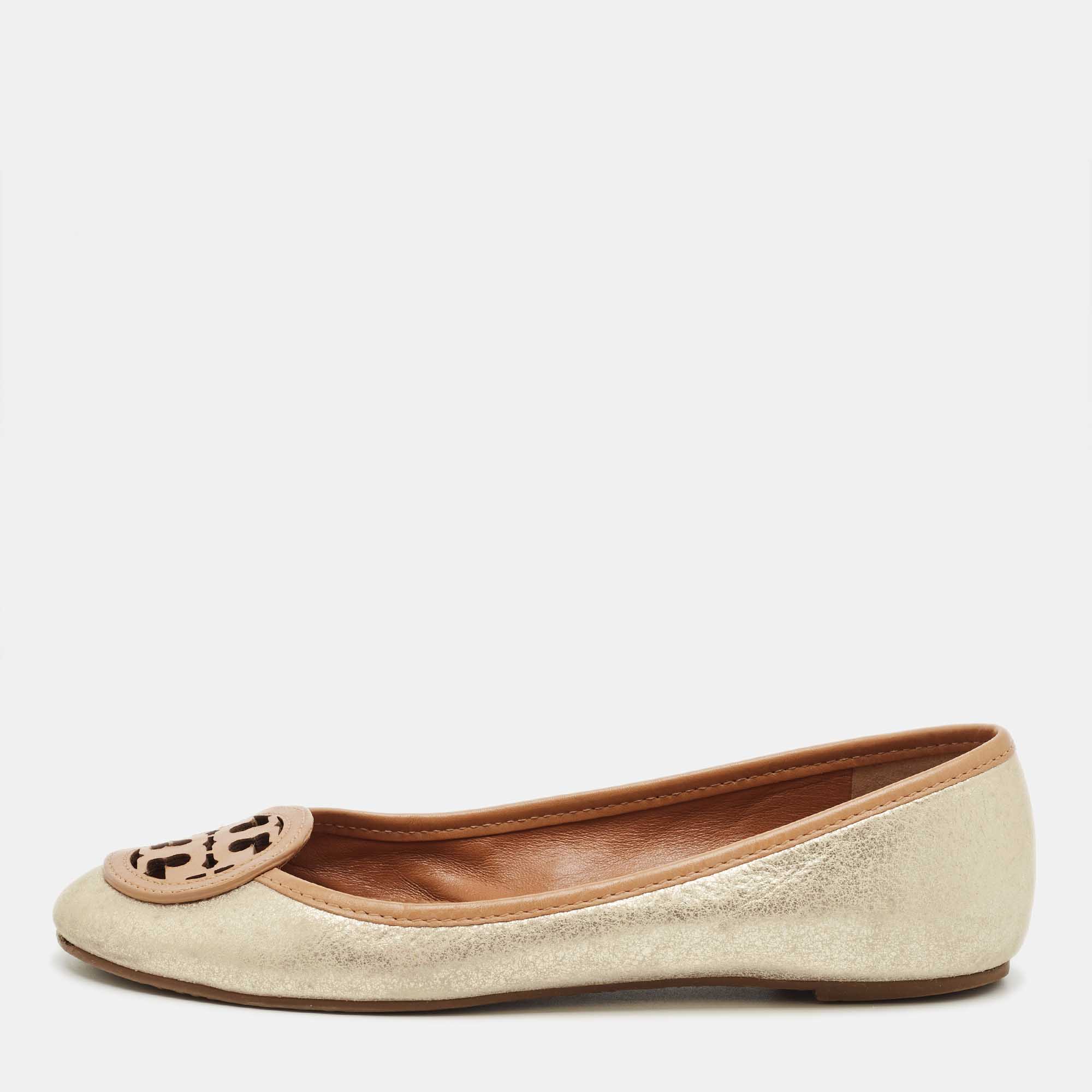 

Tory Burch Silver/Brown Leather Louisa Ballet Flats Size 36