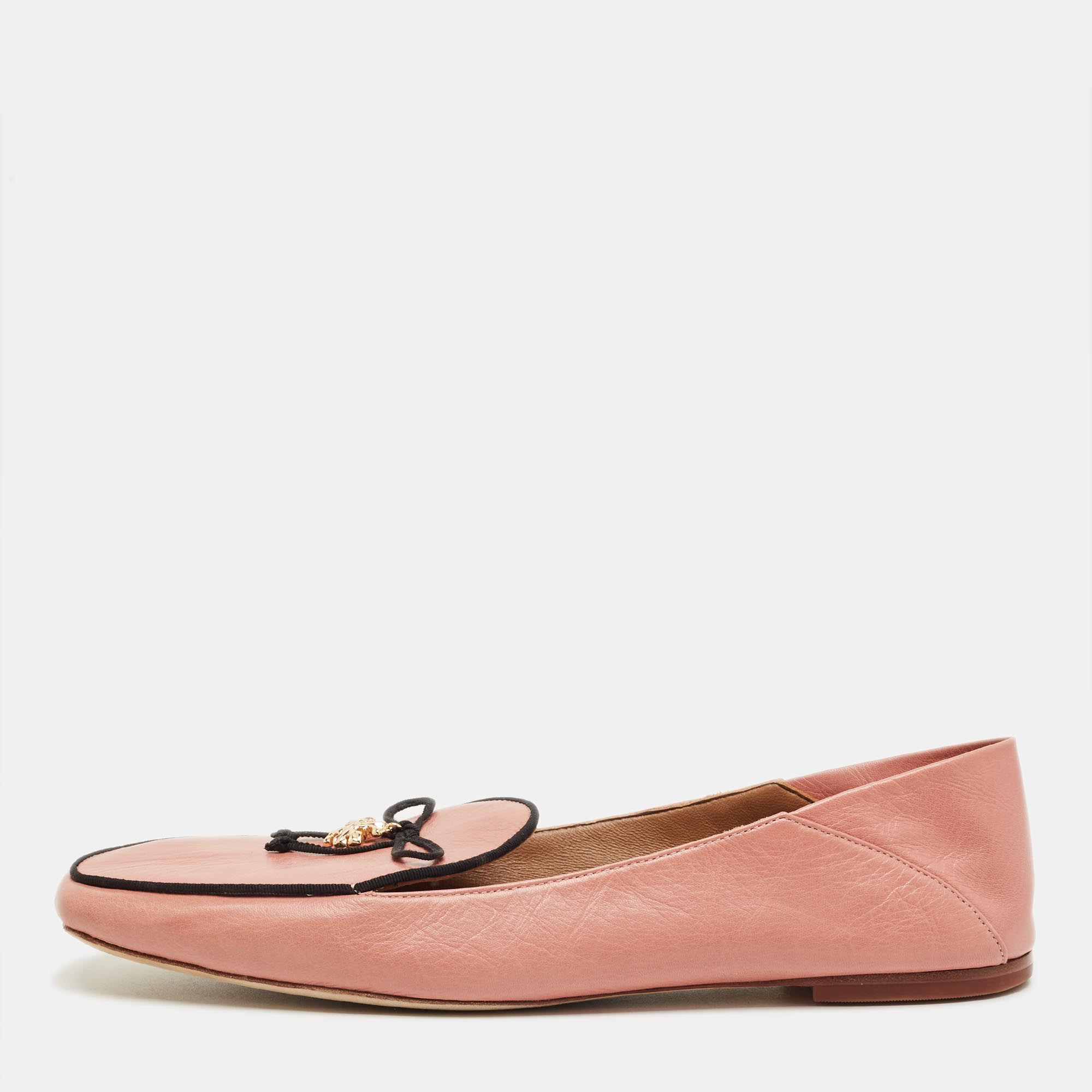 Pre-owned Tory Burch Pink Leather Charm Smoking Slippers Size 41