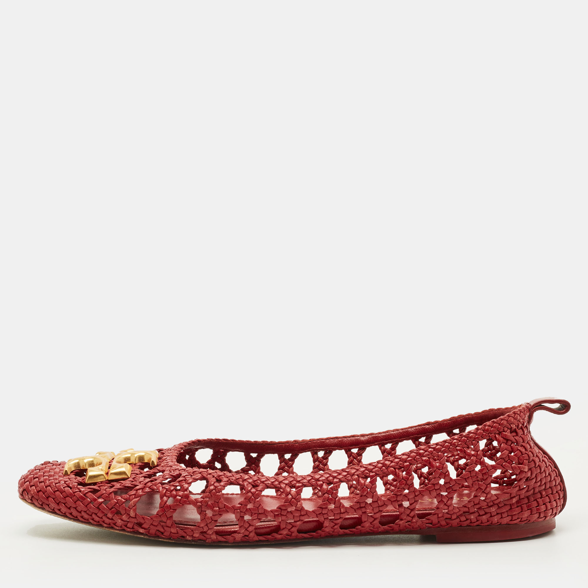 

Tory Burch Eleanor Size 40.5 Red Woven Leather Ballet Flats