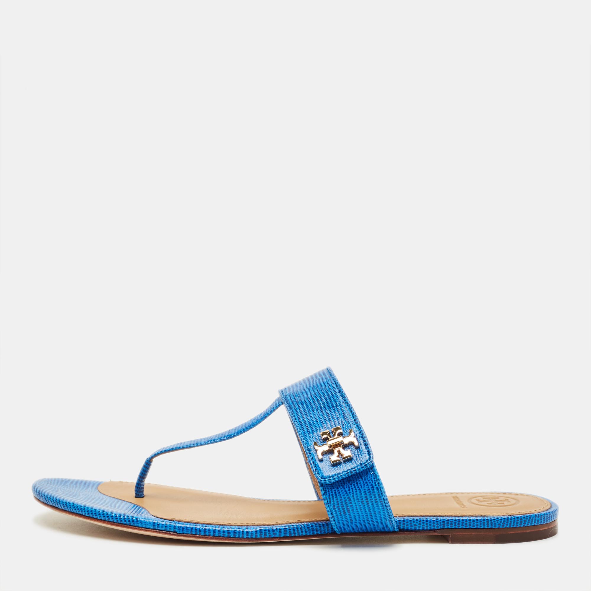 Click to view more detailed imagery on our partner's website Pre-owned Tory Burch Miller Size 40 Blue Leather Thong Sandals