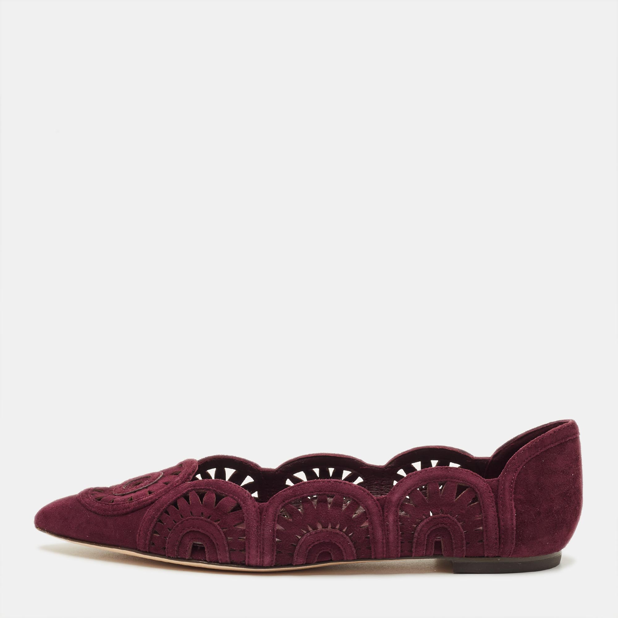 

Tory Burch Leyla Size 35 Burgundy Laser Cut Suede Ballet Flats