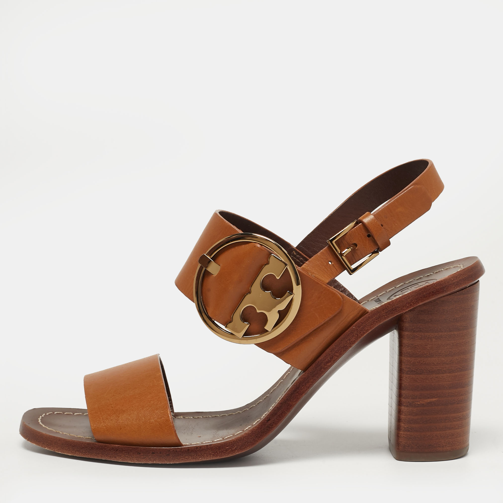 

Tory Burch Thames Buckle City Size 38 Brown Leather Slingback Sandals