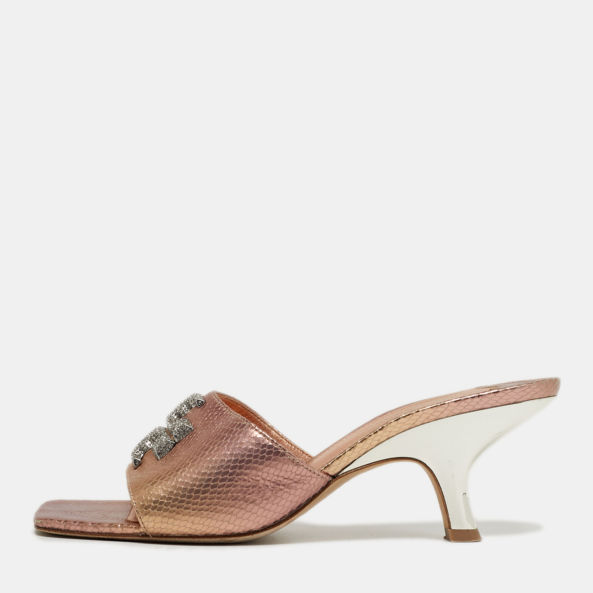 

Tory Burch Eleanor Size 37 Metallic Snakeskin Embossed Leather Mules