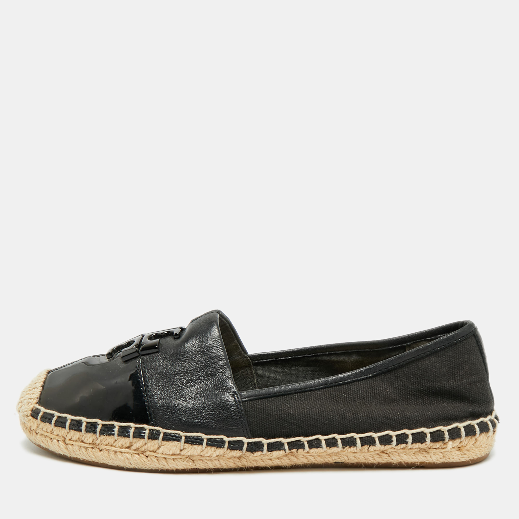 

Tory Burch Ines Size 36 Black Canvas and Leather Espadrille Flats