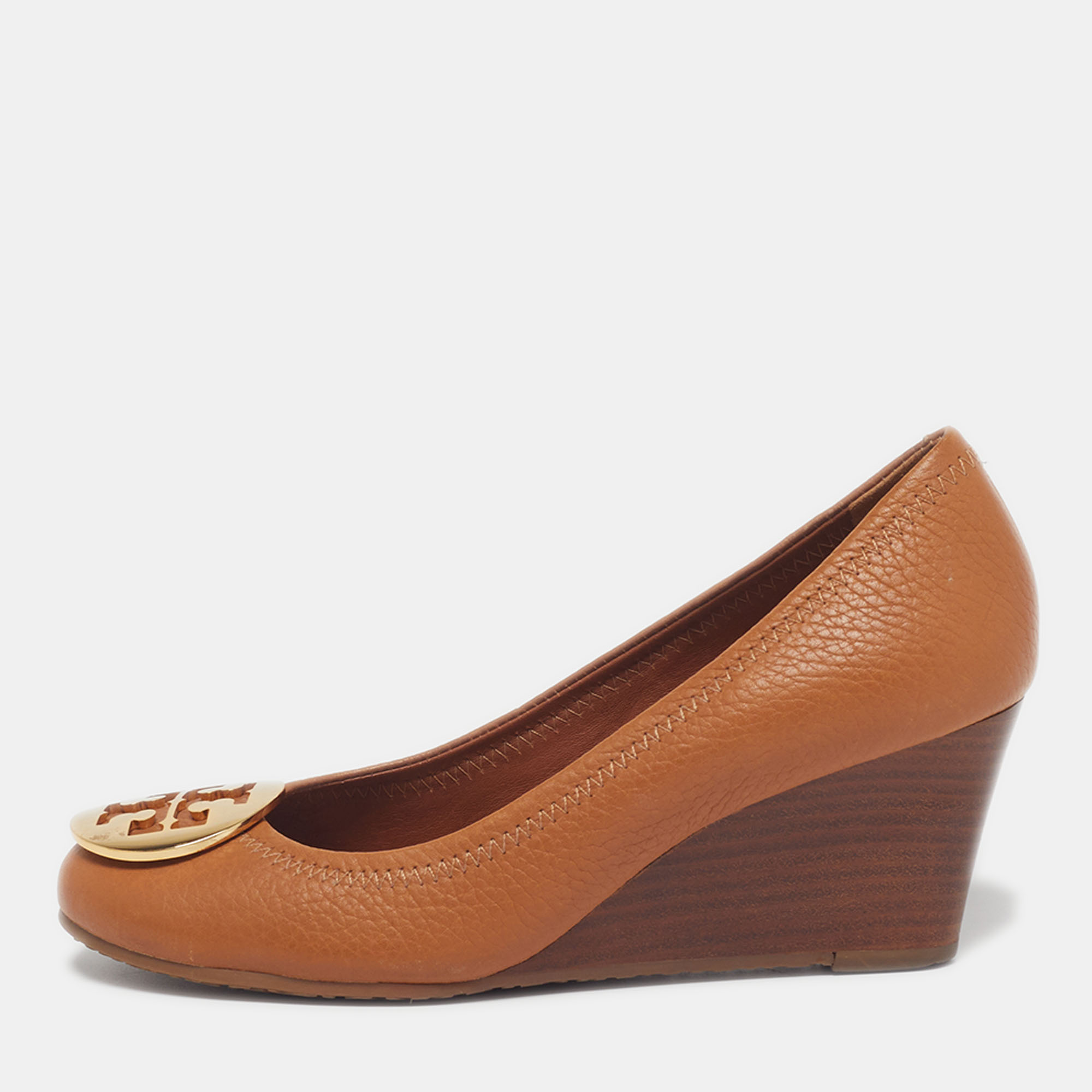 

Tory Burch Sally Size 35 Tan Leather Wedge Pumps