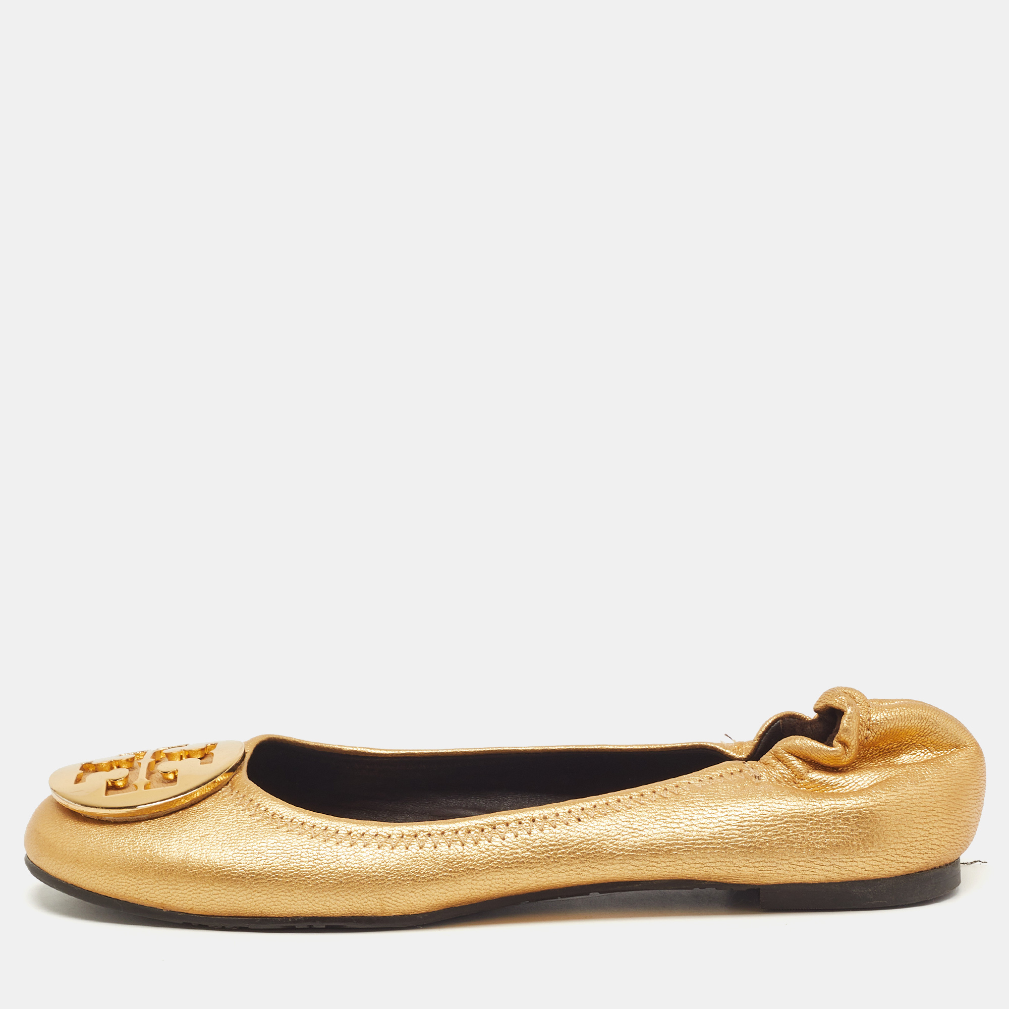 

Tory Burch Reva Size 35 Gold Leather Ballet Flats