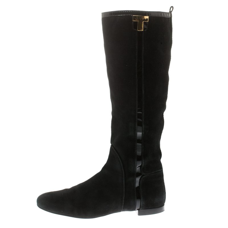 

Tory Burch Black Suede And Patent Leather Trim Knee Length Boots Size