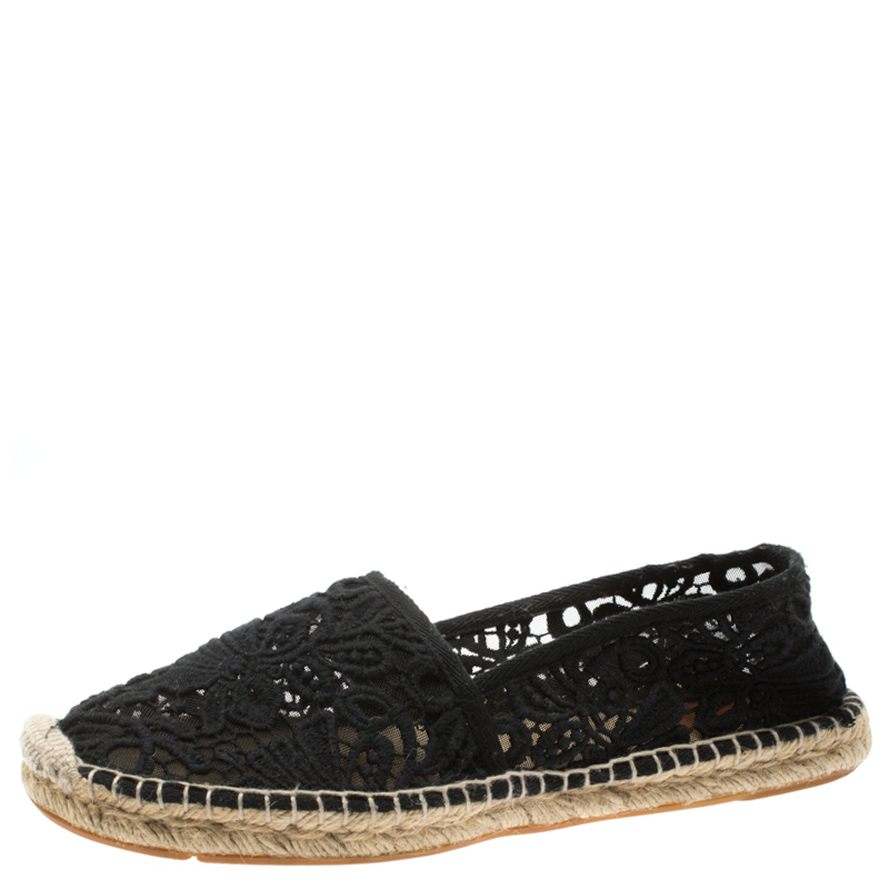 Tory Burch Black Cotton Lace And Mesh Jackie Espadrilles Size  Tory  Burch | TLC