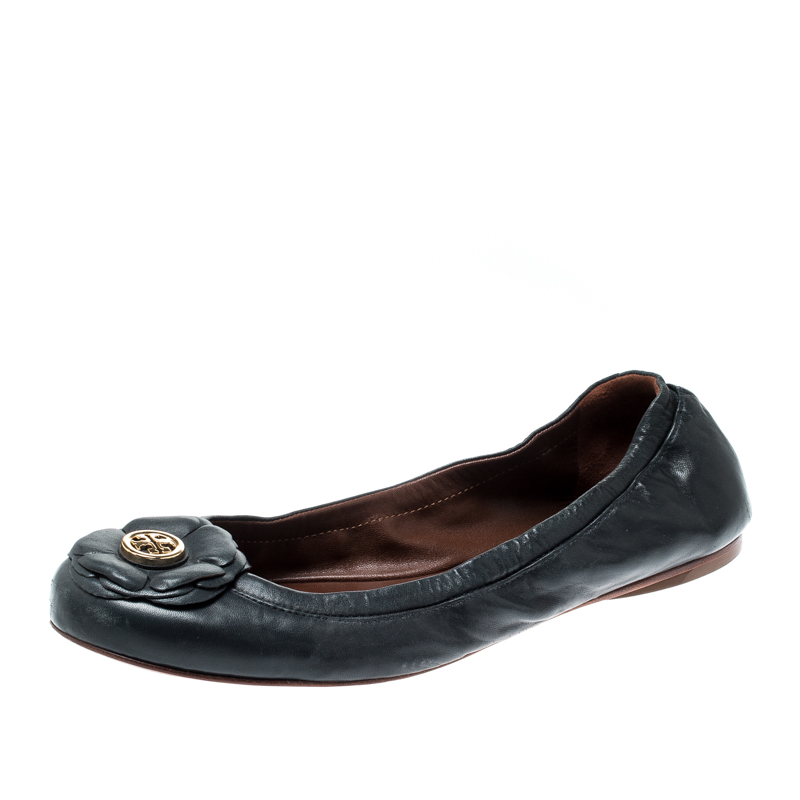 Pre Owned Tory Burch Blue Leather Ballet Flats Size 39.5