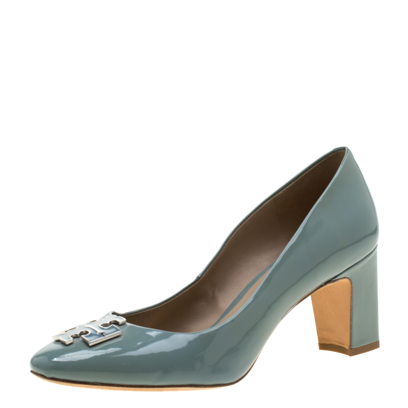Pre Owned Tory Burch Grey Patent Leather Lowell Pumps Size 38