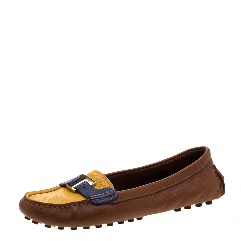 Pre Owned Tory Burch Tricolor Pebbled Leather Casey Loafers Size 38.5