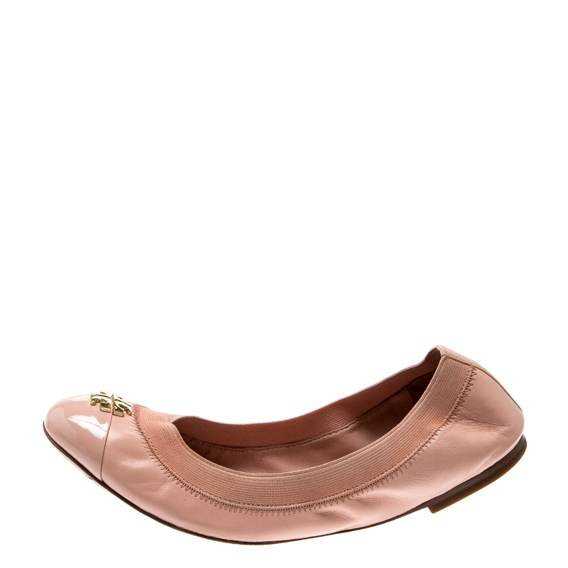 

Tory Burch Blush Pink Patent Leather Caroline Scrunch Ballet Flats Size