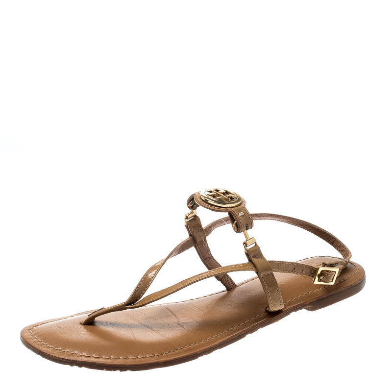 Tory Burch Brown Leather Ankle Strap Flat Sandals Size 39 Tory Burch ...