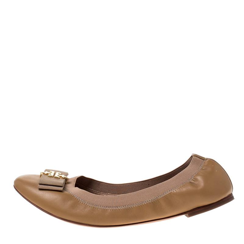

Tory Burch Brown Leather Bow Scrunch Ballet Flats Size