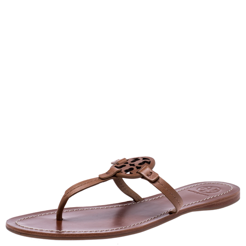 Tory Burch Brown Leather Miller Flat Thong Sandals Size 38 Tory Burch ...