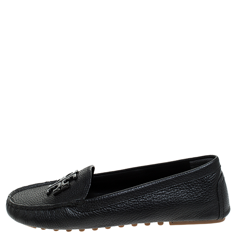 Tory Burch Black French Tumbled Leather Reva Slip On Loafers Size  Tory  Burch | TLC