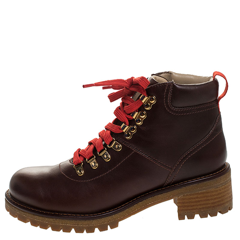 

Tory Burch Brown Leather Gunton Hiking Lace Up Ankle Boots Size