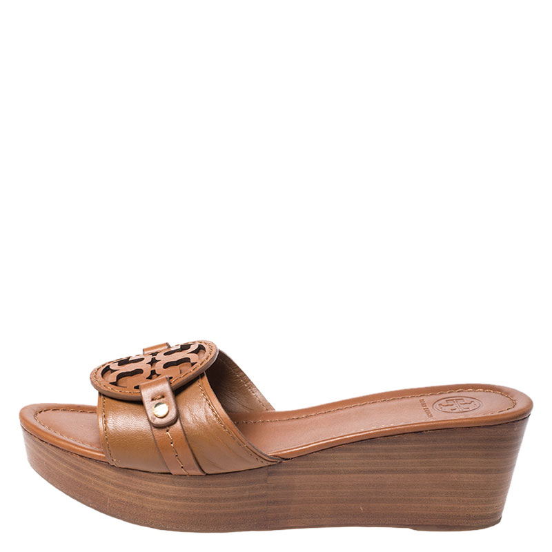 

Tory Burch Brown Leather Madalena Platform Slide Sandals Size