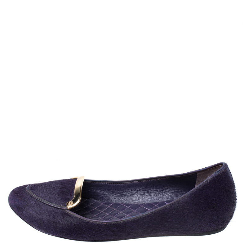 

Tory Burch Purple Pony Hair Round Toe Smoking Slippers Size