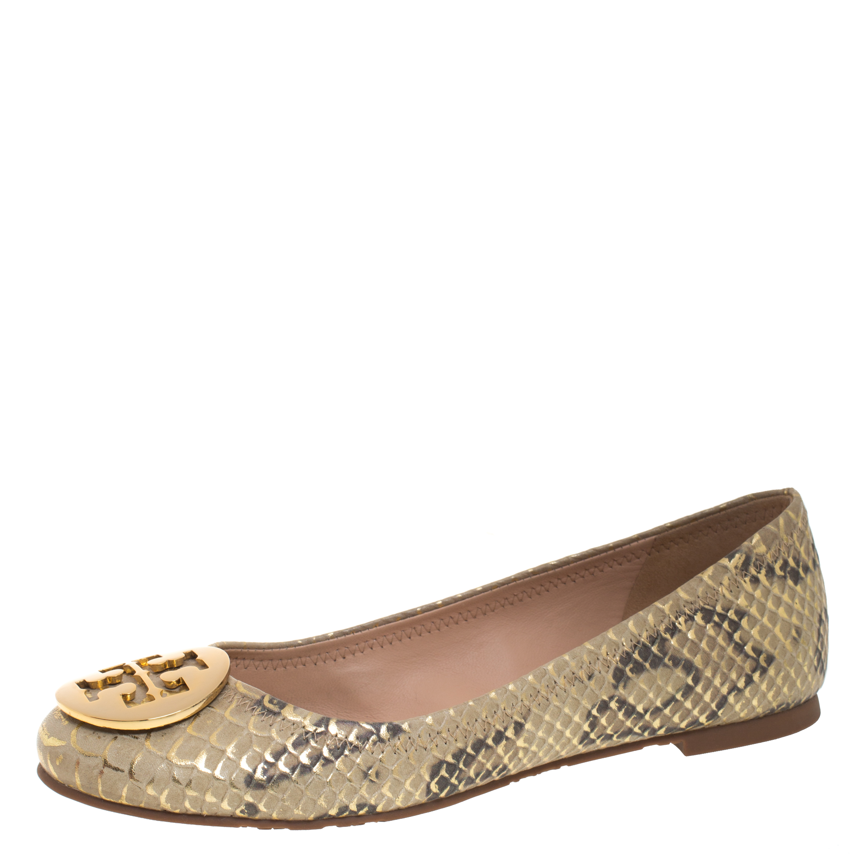 Pre Owned حذاء باليرينا فلات توري بورش ريفا جلد ثعبان بارز متعدد الألوان مقاس 36