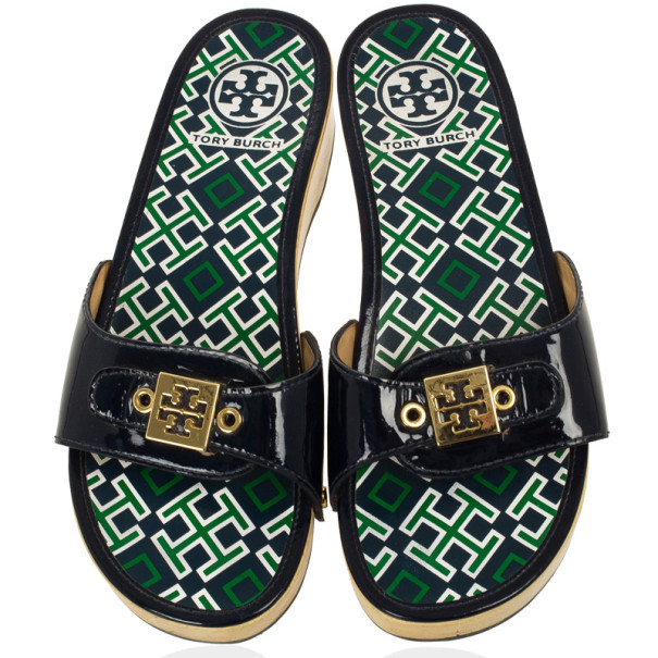 Tory Burch Blue Patent Leather Dixon Clogs Slides Size 38 Tory Burch | TLC Tory Burch Blue Patent Leather Dixon Clogs Slides Size 38 Tory Burch | TLC