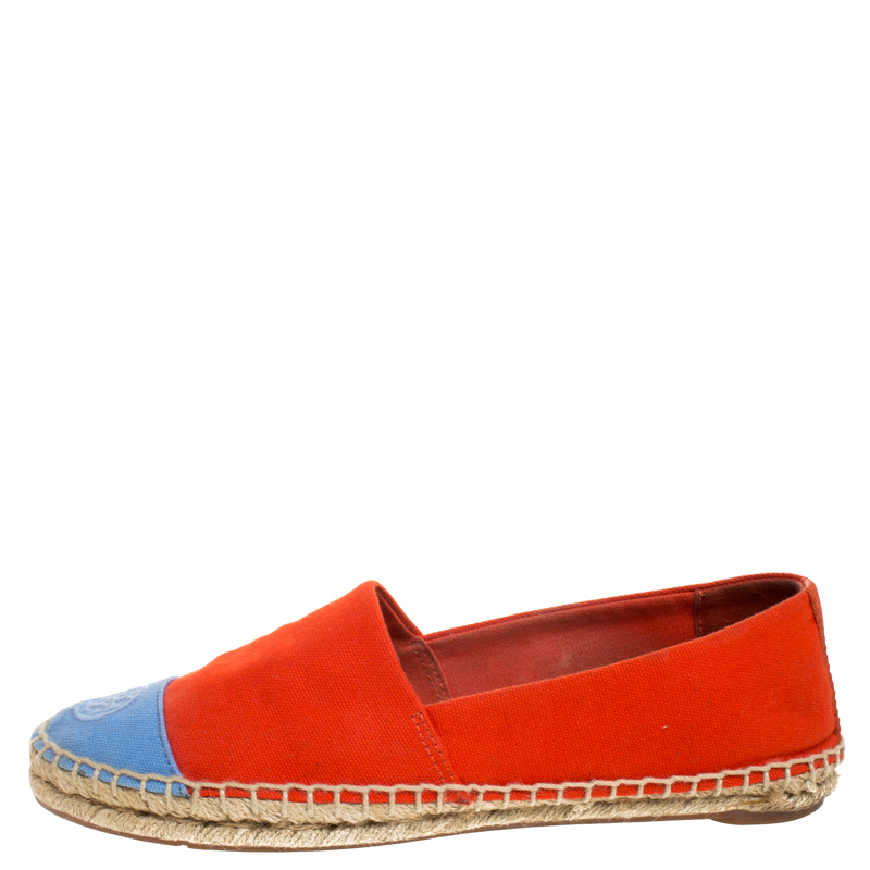 

Tory Burch Red/Blue Canvas Cap Toe Logo Espadrille Flats Size