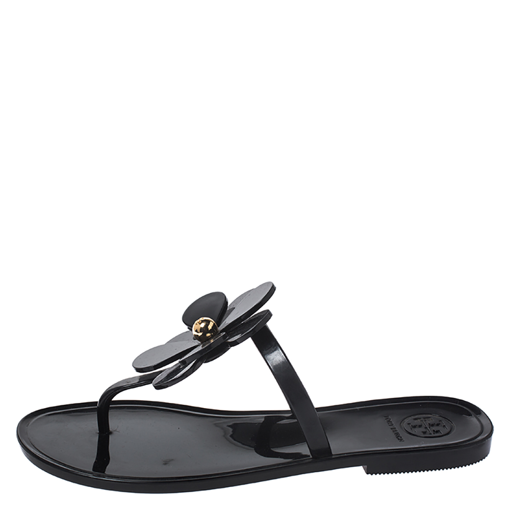 

Tory Burch Black Jelly Flower Thong Flats Size