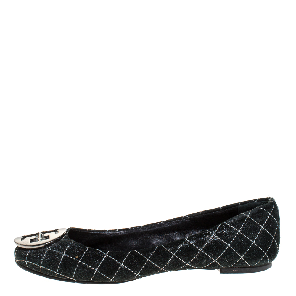 

Tory Burch Black Suede Leather Logo Ballet Flats Size