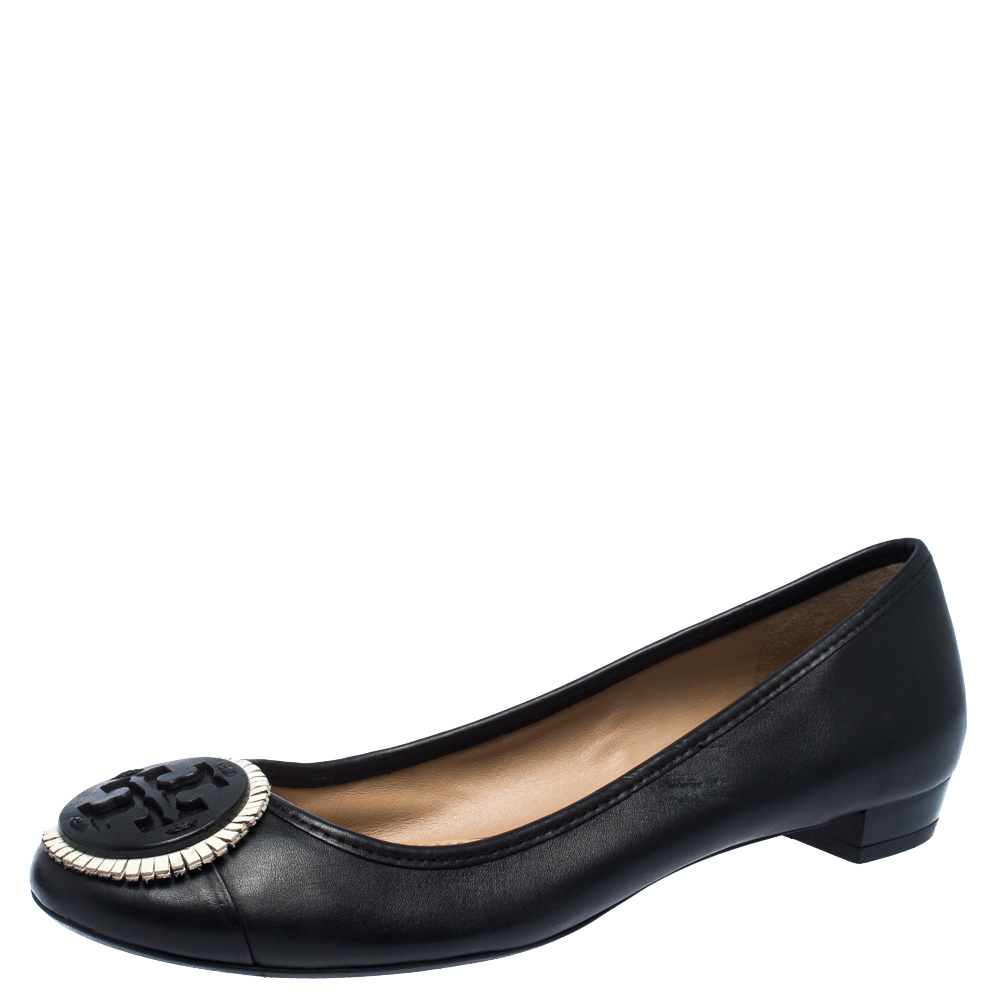 Pre Owned Tory Burch Black Leather Ballet Flats Size 38
