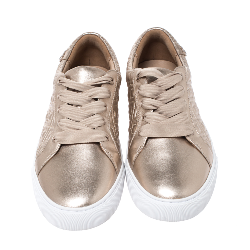Tory Burch Metallic Rose Gold Marion Quilted Leather Lace Up Sneakers Size   Tory Burch | TLC