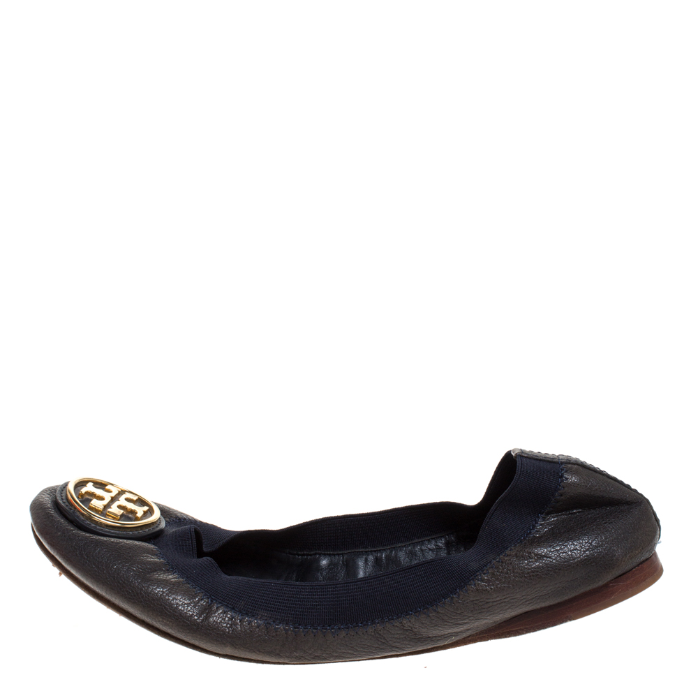 

Tory Burch Dark Grey Leather Caroline Ballet Flats Size