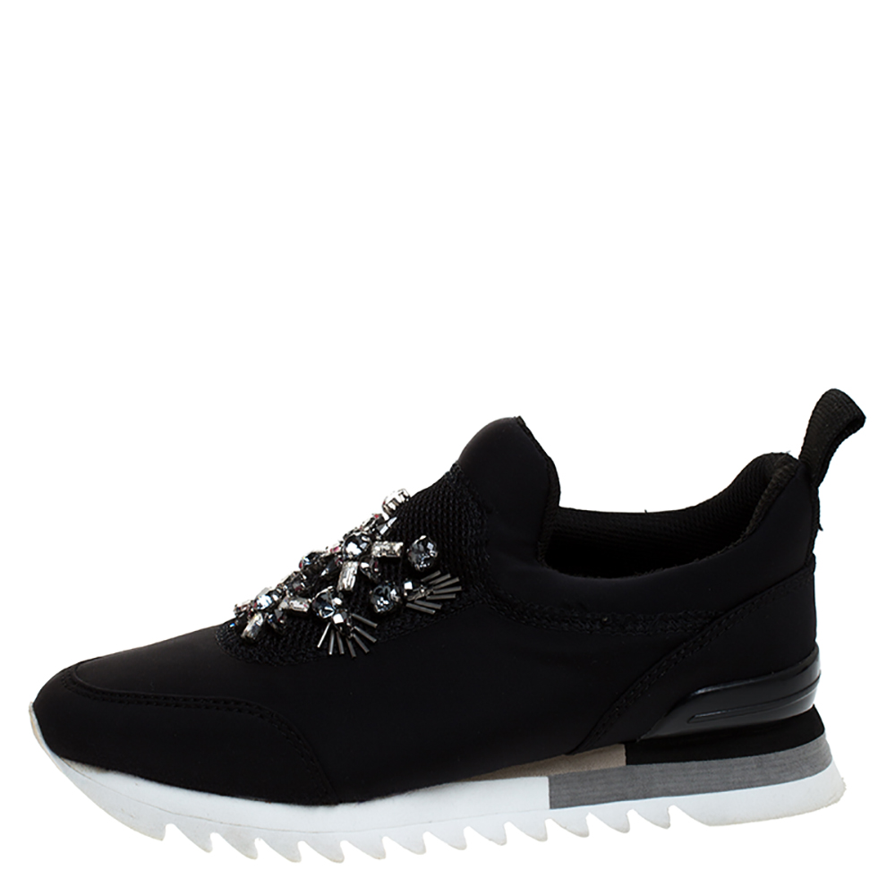

Tory Burch Black Neoprene Rosas Embellished Runner Sneakers Size