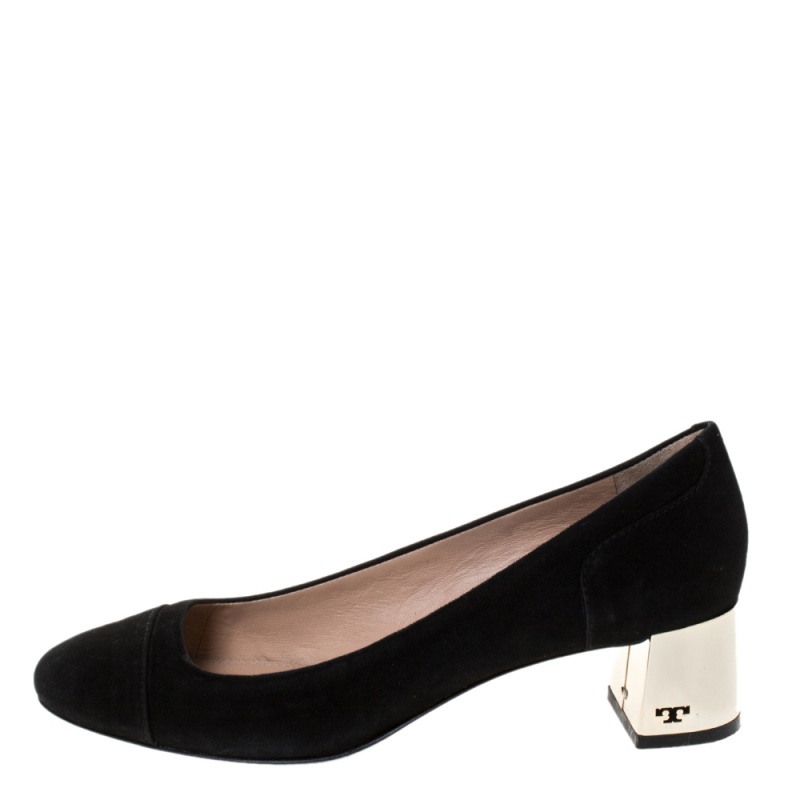 

Tory Burch Black Suede Leather Block Heel Pumps Size