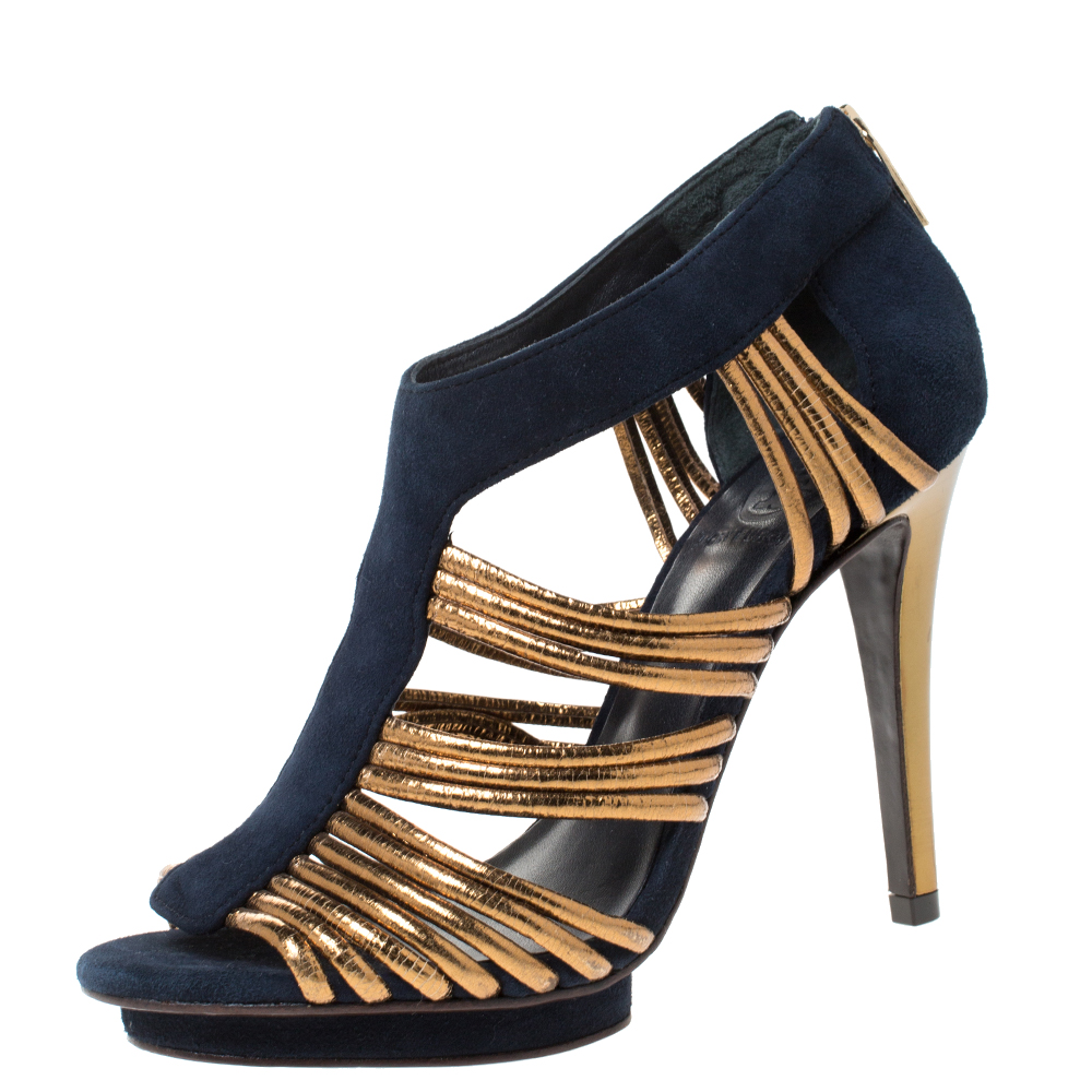 Tory Burch Navy Blue Suede and Gold 