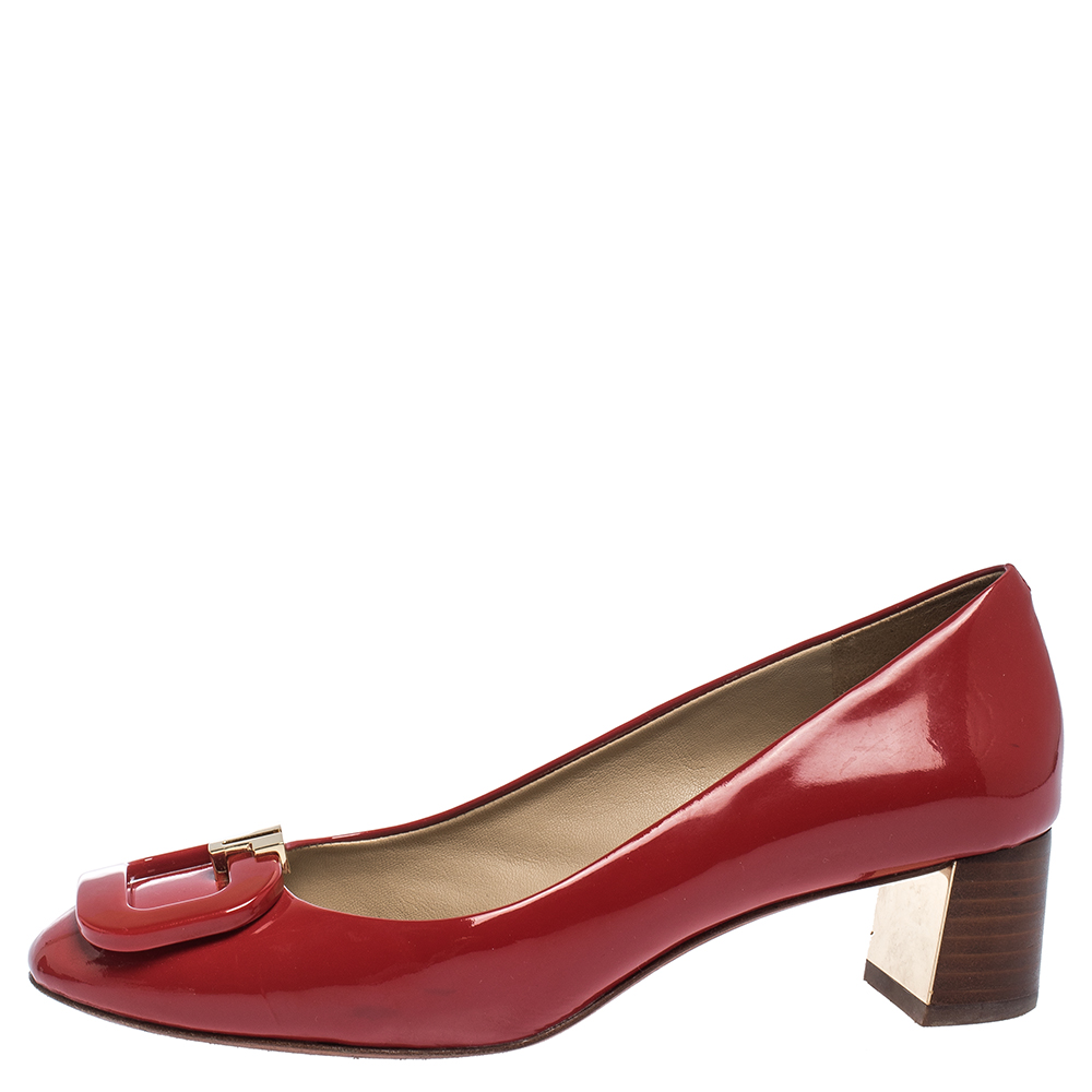 

Tory Burch Red Patent Leather Block Heel Pumps Size