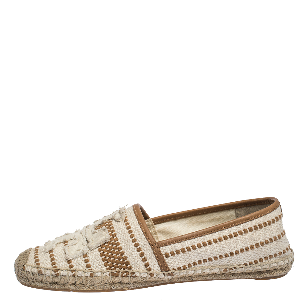 

Tory Burch Beige/Brown Canvas Ines Espadrille Flats Size