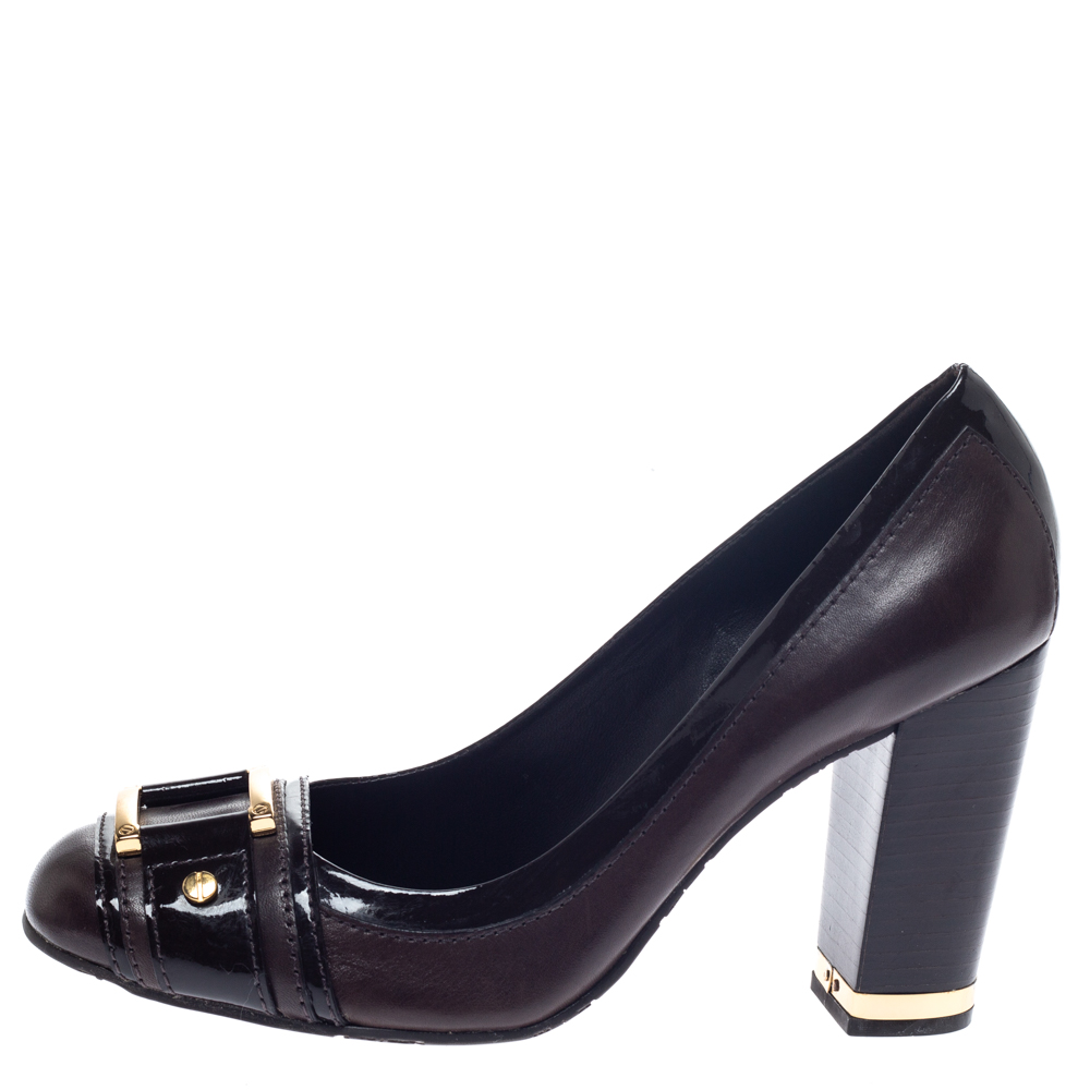 

Tory Burch Brown Leather and Patent Leather Block Heel Pumps Size