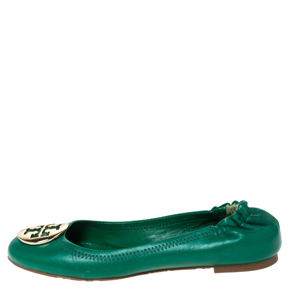

Tory Burch Green Leather Logo Minnie Ballet Flats Size