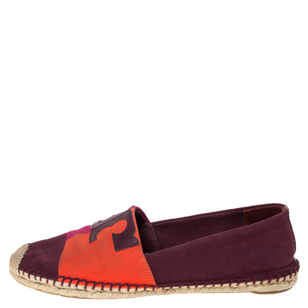 

Tory Burch Tricolor Canvas Espadrille Slip On Loafers Size, Burgundy